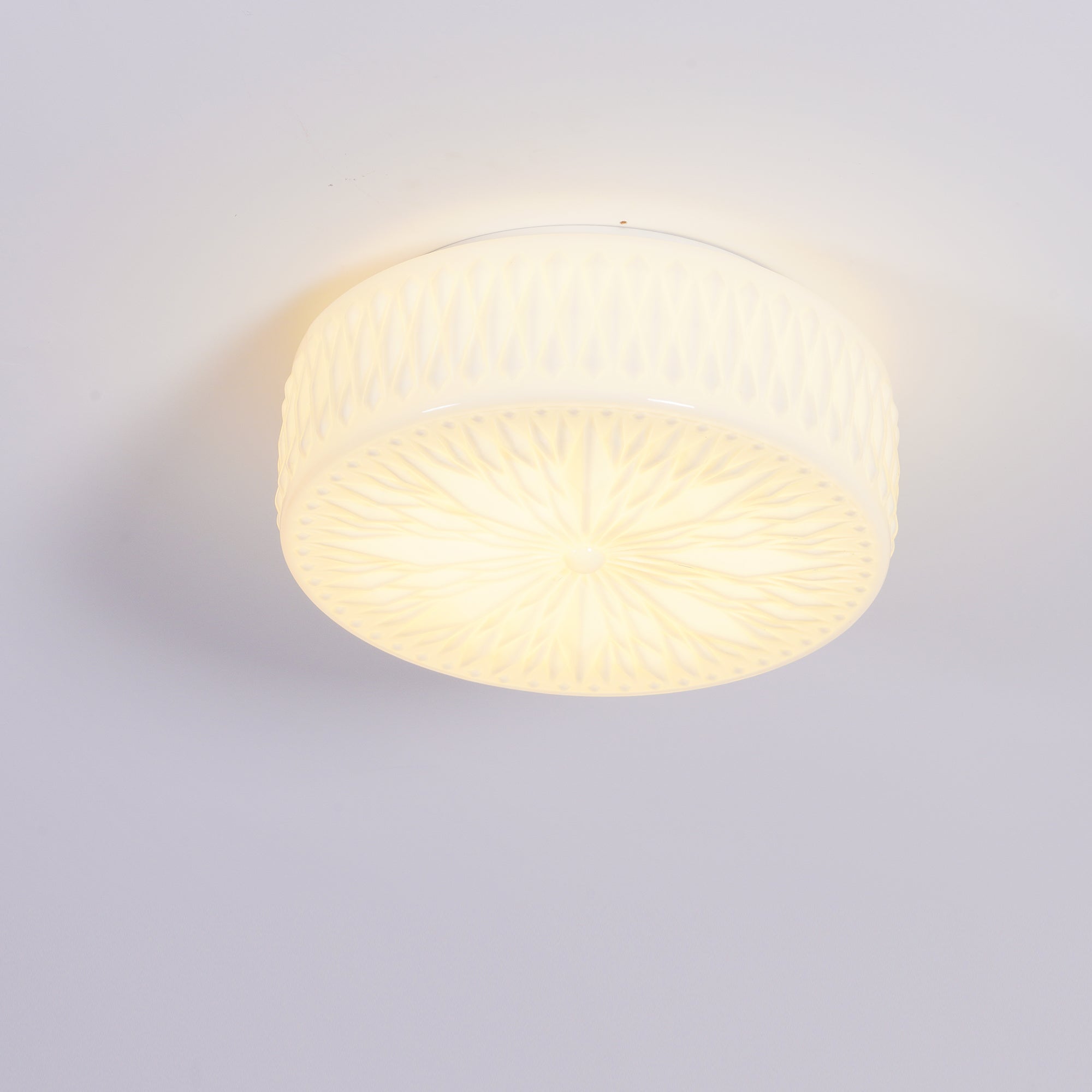 Adler Flush Mount Ceiling Light Fabric Shade Dimmable Bedroom Hallway — White Beige 15 Inch