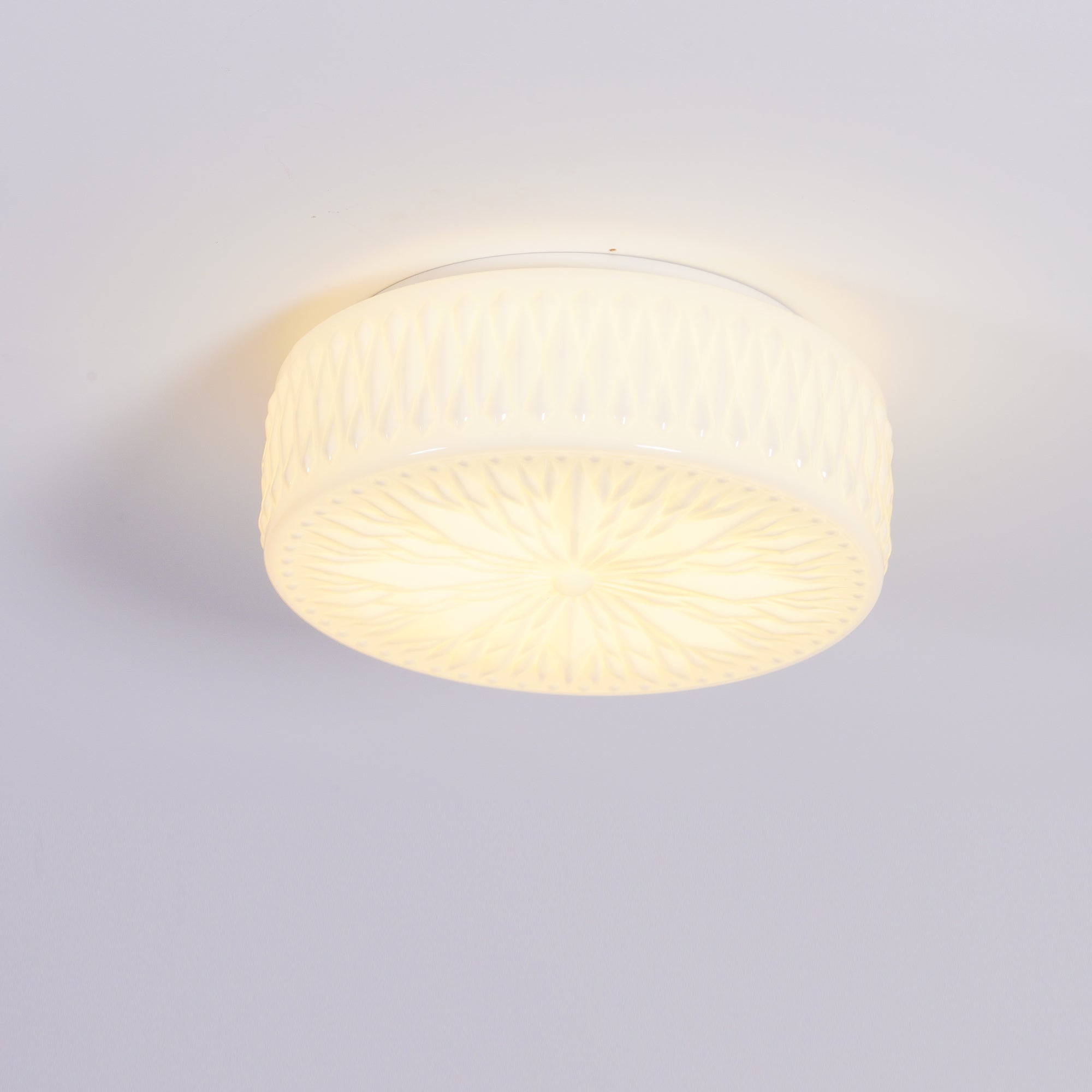 Adler Flush Mount Ceiling Light Fabric Shade Dimmable Bedroom Hallway — White Beige 15 Inch