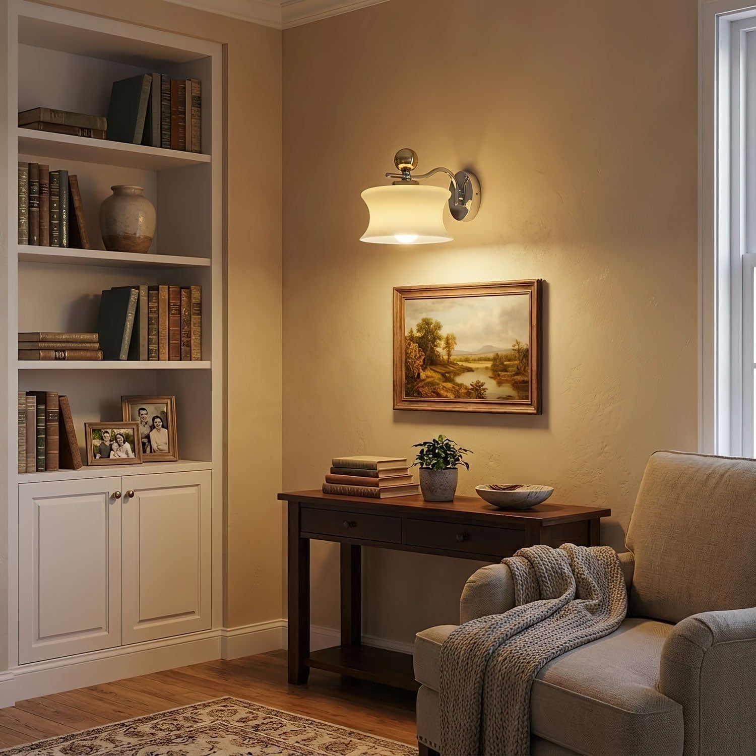 Adorn Metal Glass Wall Sconce Modern LED Bedroom Dining Room Hallway — Beige White