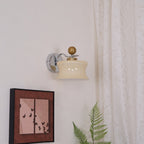 Adorn Metal Glass Wall Sconce Modern LED Bedroom Dining Room Hallway — Beige White