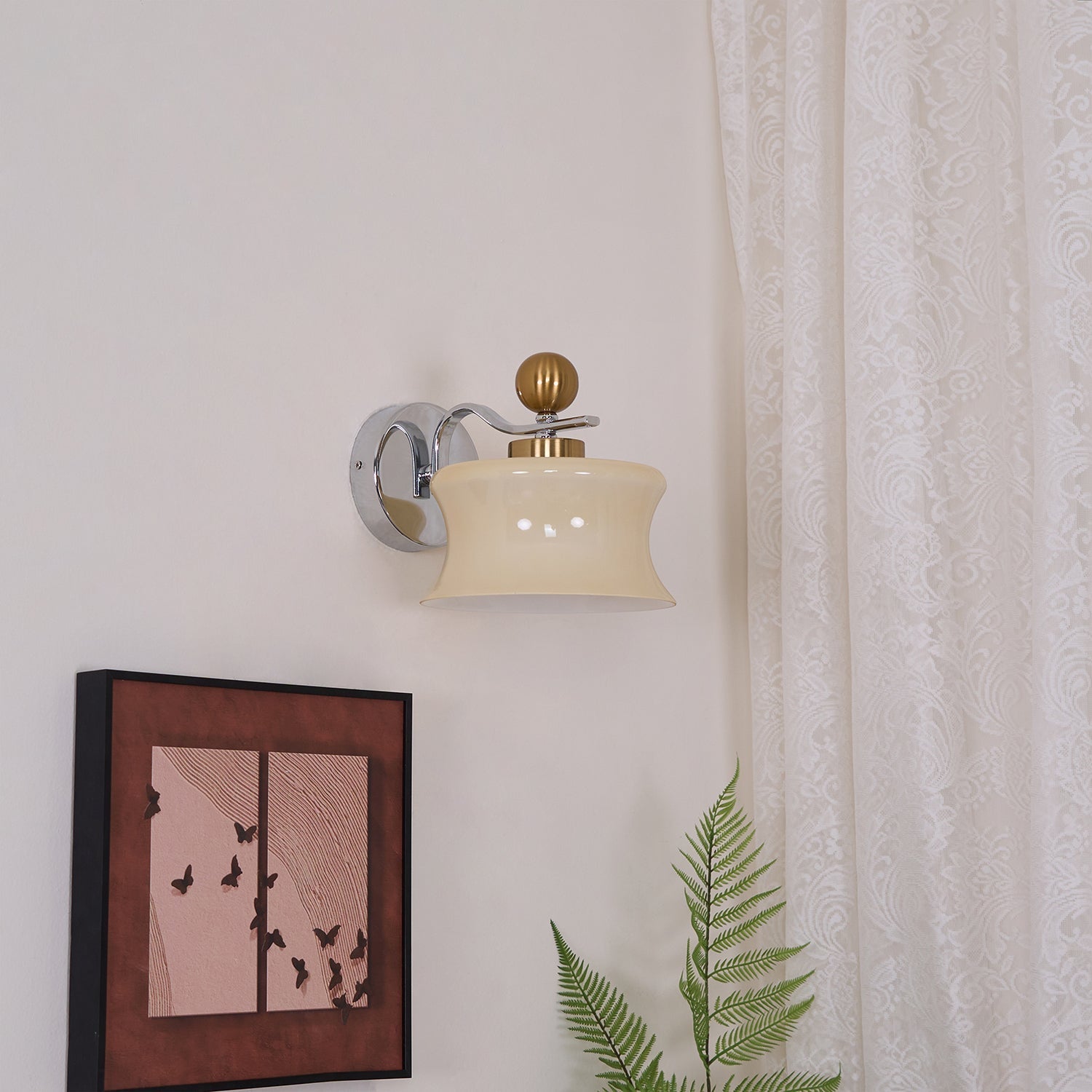 Adorn Metal Glass Wall Sconce Modern LED Bedroom Dining Room Hallway — Beige White