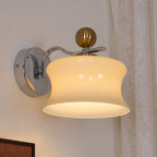 Adorn Metal Glass Wall Sconce Modern LED Bedroom Dining Room Hallway — Beige White