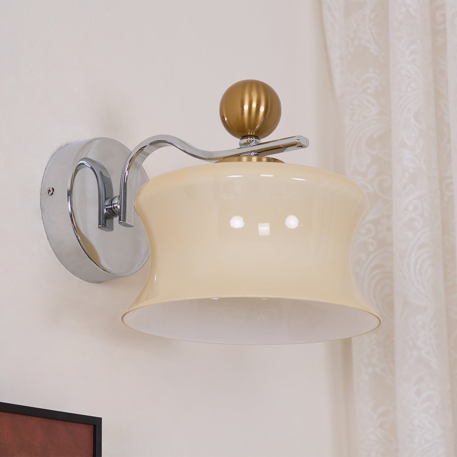 Adorn Metal Glass Wall Sconce Modern LED Bedroom Dining Room Hallway — Beige White