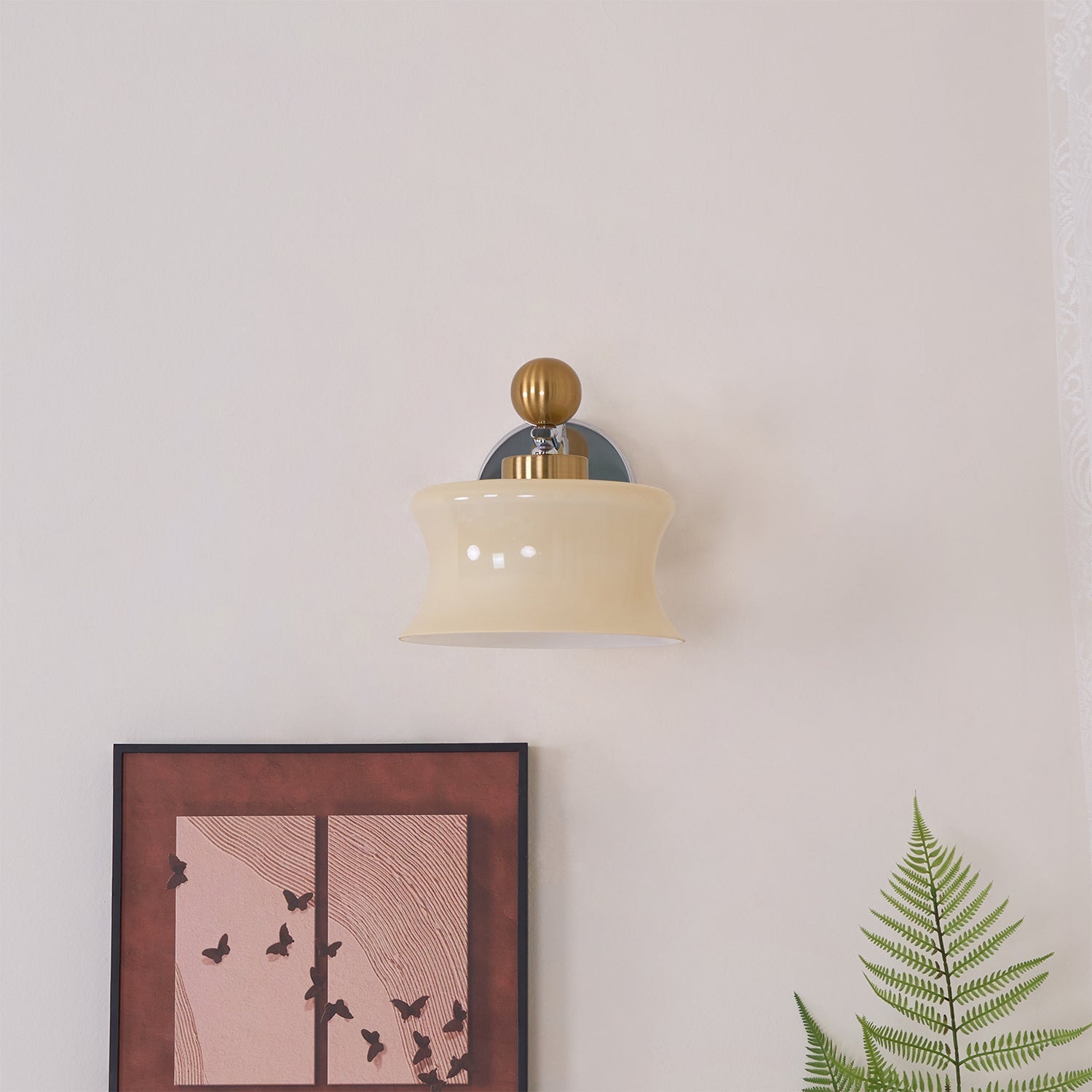 Adorn Metal Glass Wall Sconce Modern LED Bedroom Dining Room Hallway — Beige White