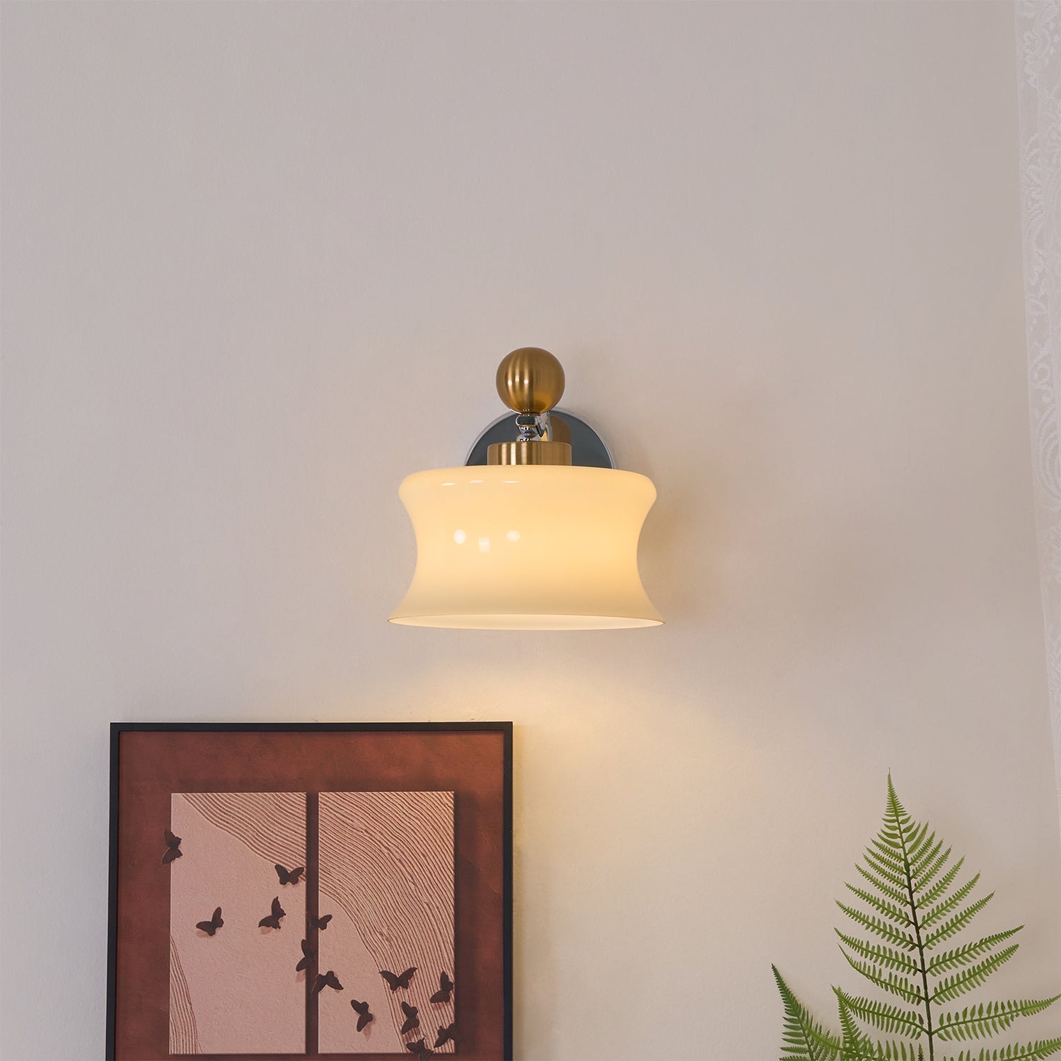 Adorn Metal Glass Wall Sconce Modern LED Bedroom Dining Room Hallway — Beige White