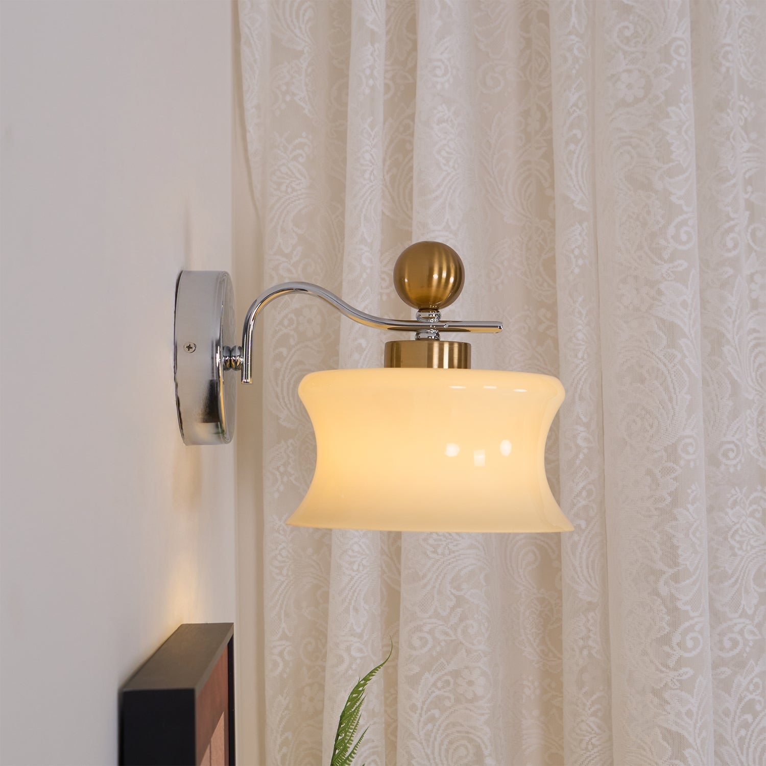 Adorn Metal Glass Wall Sconce Modern LED Bedroom Dining Room Hallway — Beige White