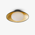 Mid-Century Flush Mount Ceiling Lamp Black Gold Rounded Shade Bedroom Dining Room — 17 Inch
