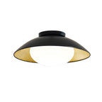 Mid-Century Flush Mount Ceiling Lamp Black Gold Rounded Shade Bedroom Dining Room — 17 Inch
