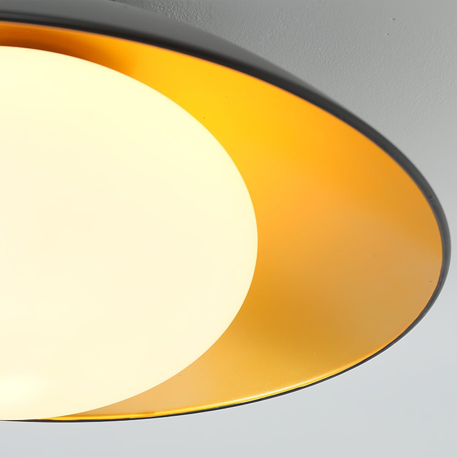 Mid-Century Flush Mount Ceiling Lamp Black Gold Rounded Shade Bedroom Dining Room — 17 Inch