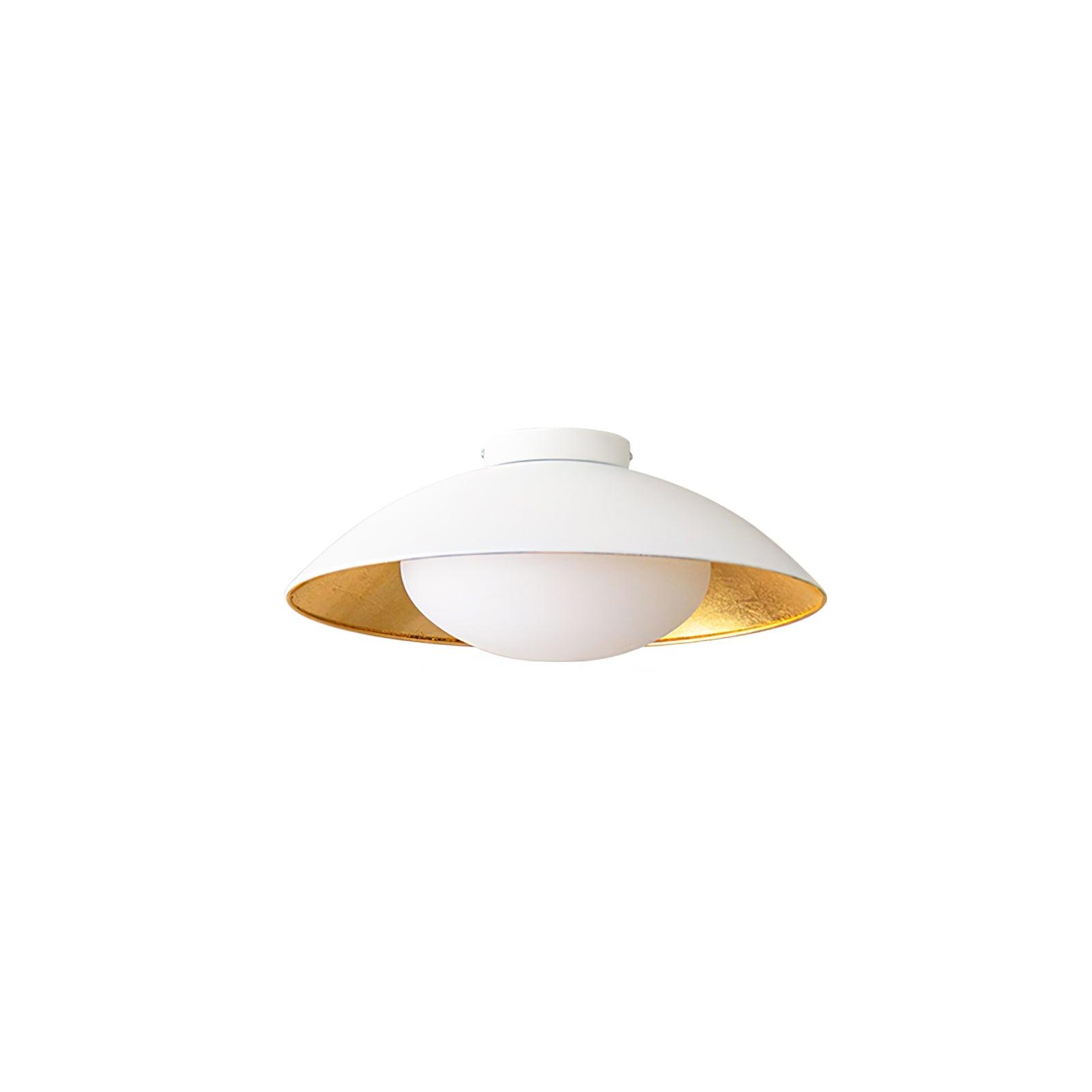 Mid-Century Flush Mount Ceiling Lamp Black Gold Rounded Shade Bedroom Dining Room — 17 Inch