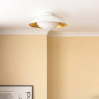 Mid-Century Flush Mount Ceiling Lamp Black Gold Rounded Shade Bedroom Dining Room — 17 Inch