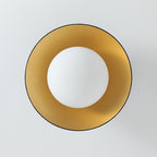 Mid-Century Flush Mount Ceiling Lamp Black Gold Rounded Shade Bedroom Dining Room — 17 Inch