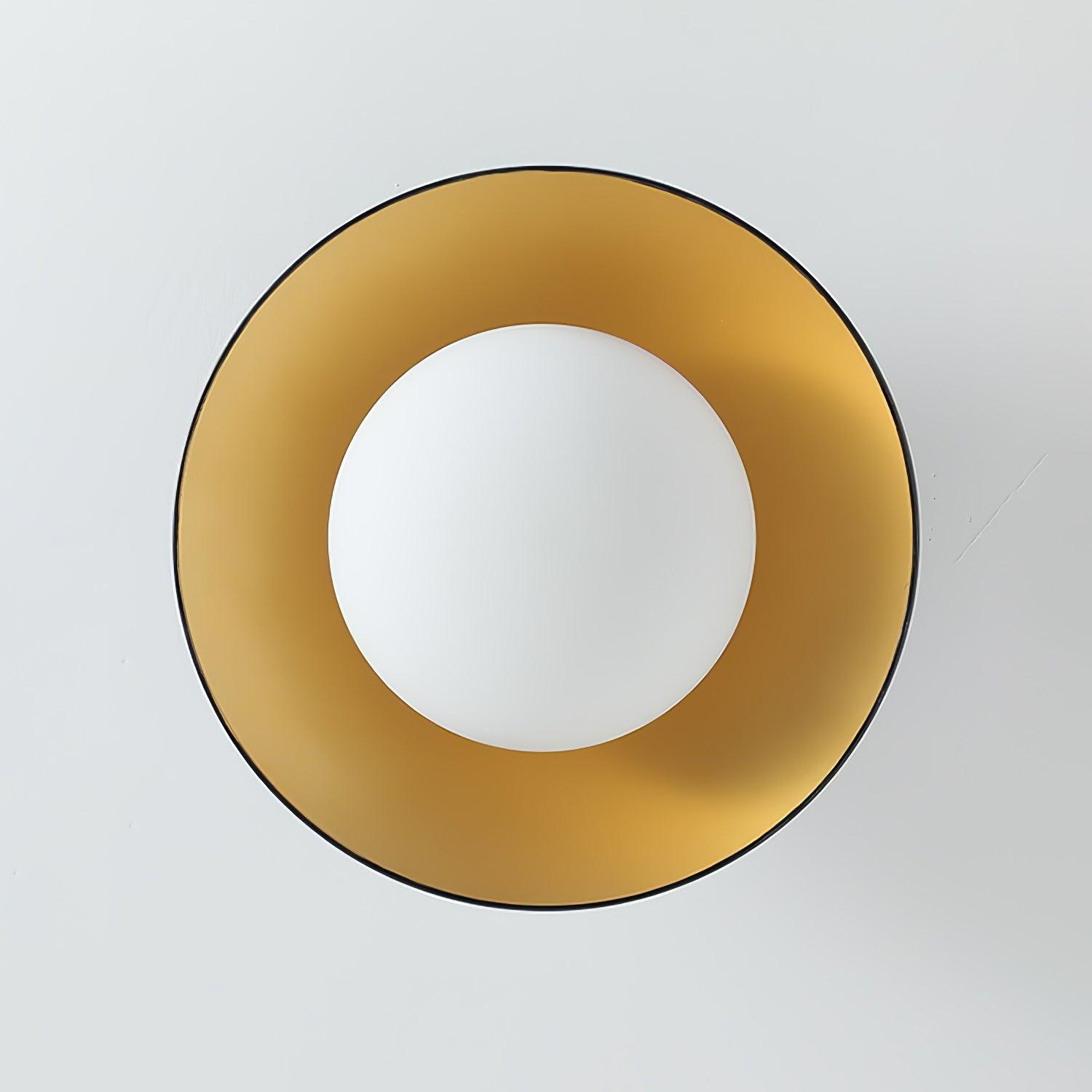 Mid-Century Flush Mount Ceiling Lamp Black Gold Rounded Shade Bedroom Dining Room — 17 Inch