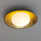 Mid-Century Flush Mount Ceiling Lamp Black Gold Rounded Shade Bedroom Dining Room — 17 Inch