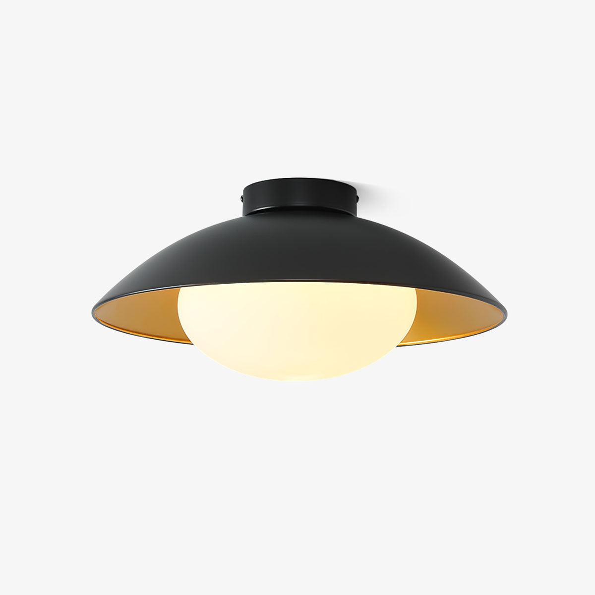 Mid-century flush mount ceiling lamp black gold rounded shade bedroom dining room — 17 inch