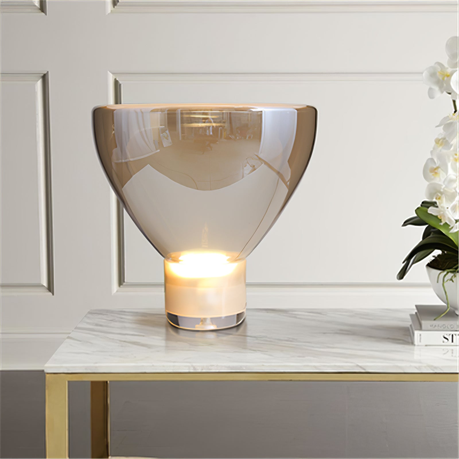 Classic American Cone Glass Table Lamp Dimmable Luxury Bedside Living Room — Cognac Smoke Grey