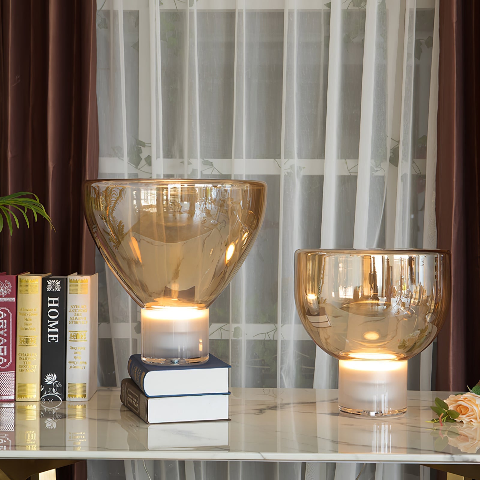 Classic American Cone Glass Table Lamp Dimmable Luxury Bedside Living Room — Cognac Smoke Grey