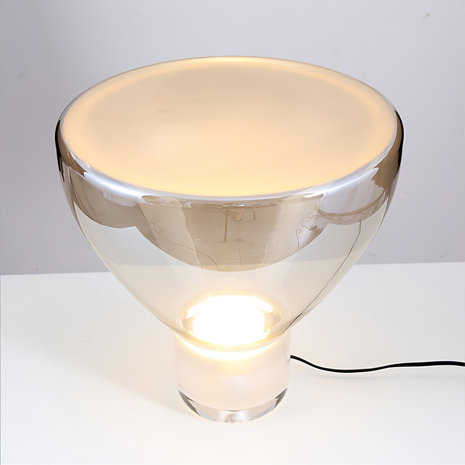 Classic American Cone Glass Table Lamp Dimmable Luxury Bedside Living Room — Cognac Smoke Grey