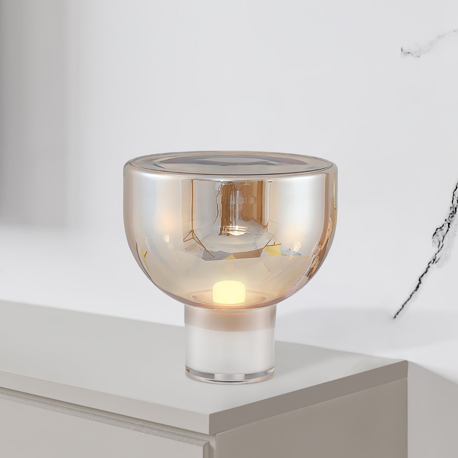 Classic American Cone Glass Table Lamp Dimmable Luxury Bedside Living Room — Cognac Smoke Grey