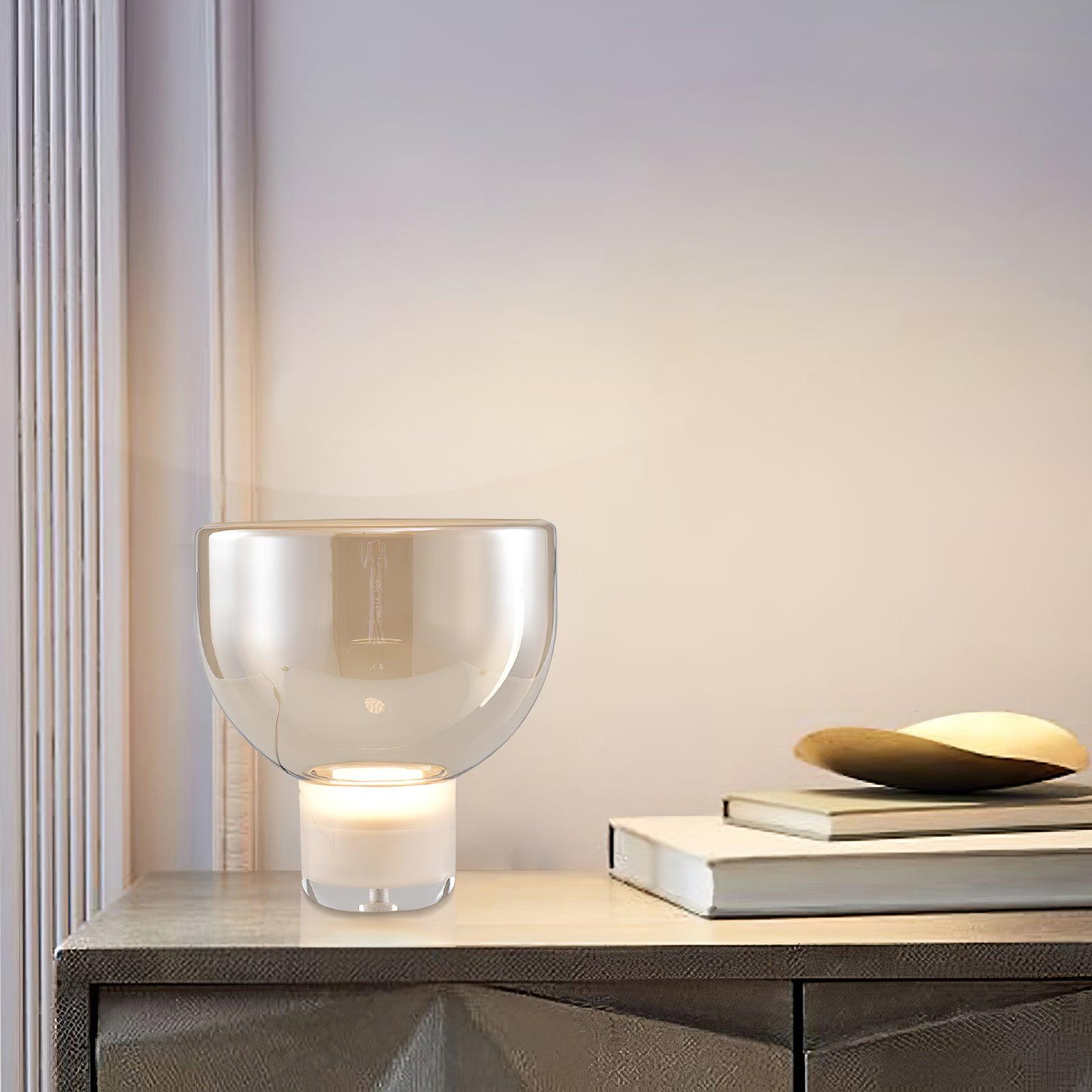 Classic American Cone Glass Table Lamp Dimmable Luxury Bedside Living Room — Cognac Smoke Grey