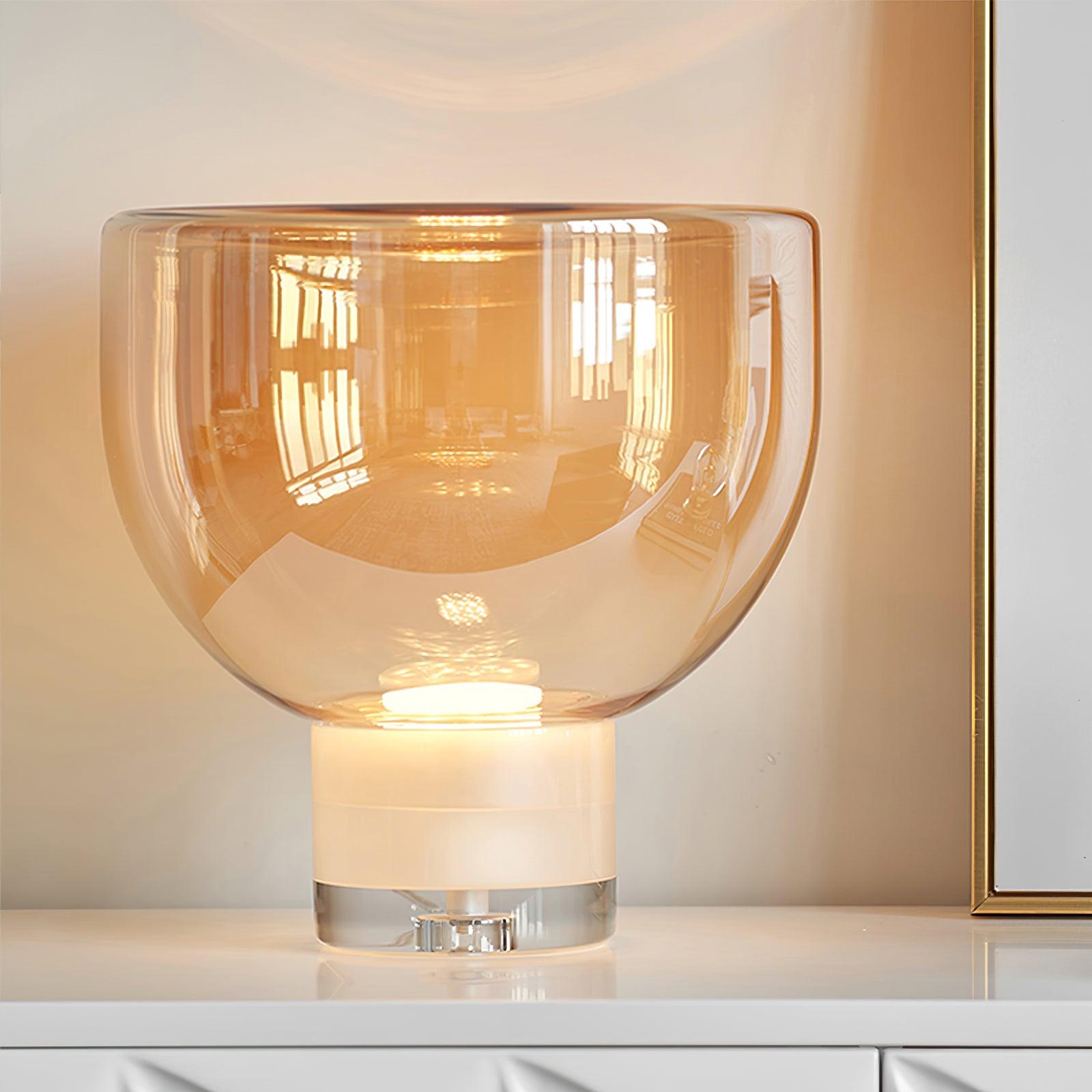 Classic American Cone Glass Table Lamp Dimmable Luxury Bedside Living Room — Cognac Smoke Grey