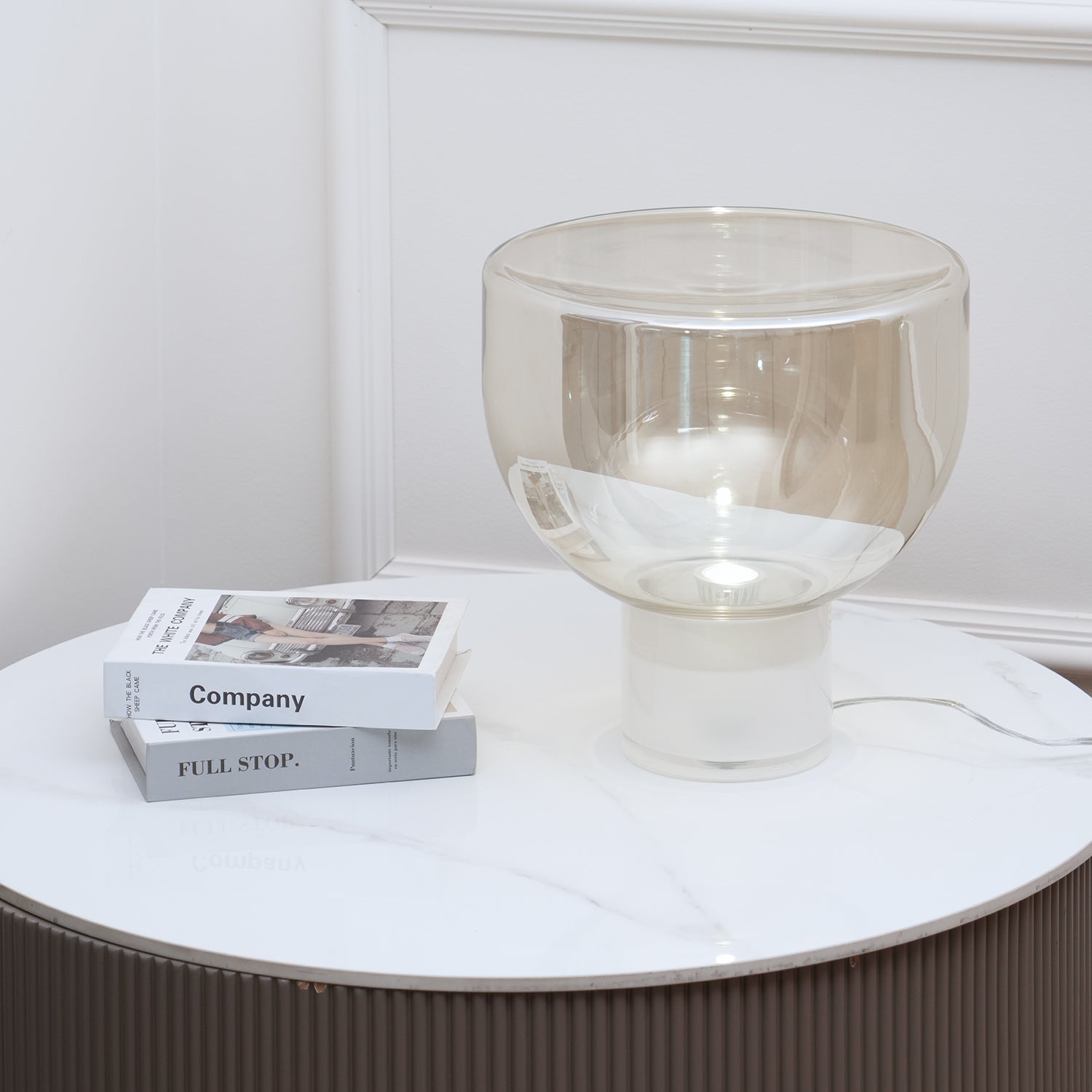Classic American Cone Glass Table Lamp Dimmable Luxury Bedside Living Room — Cognac Smoke Grey