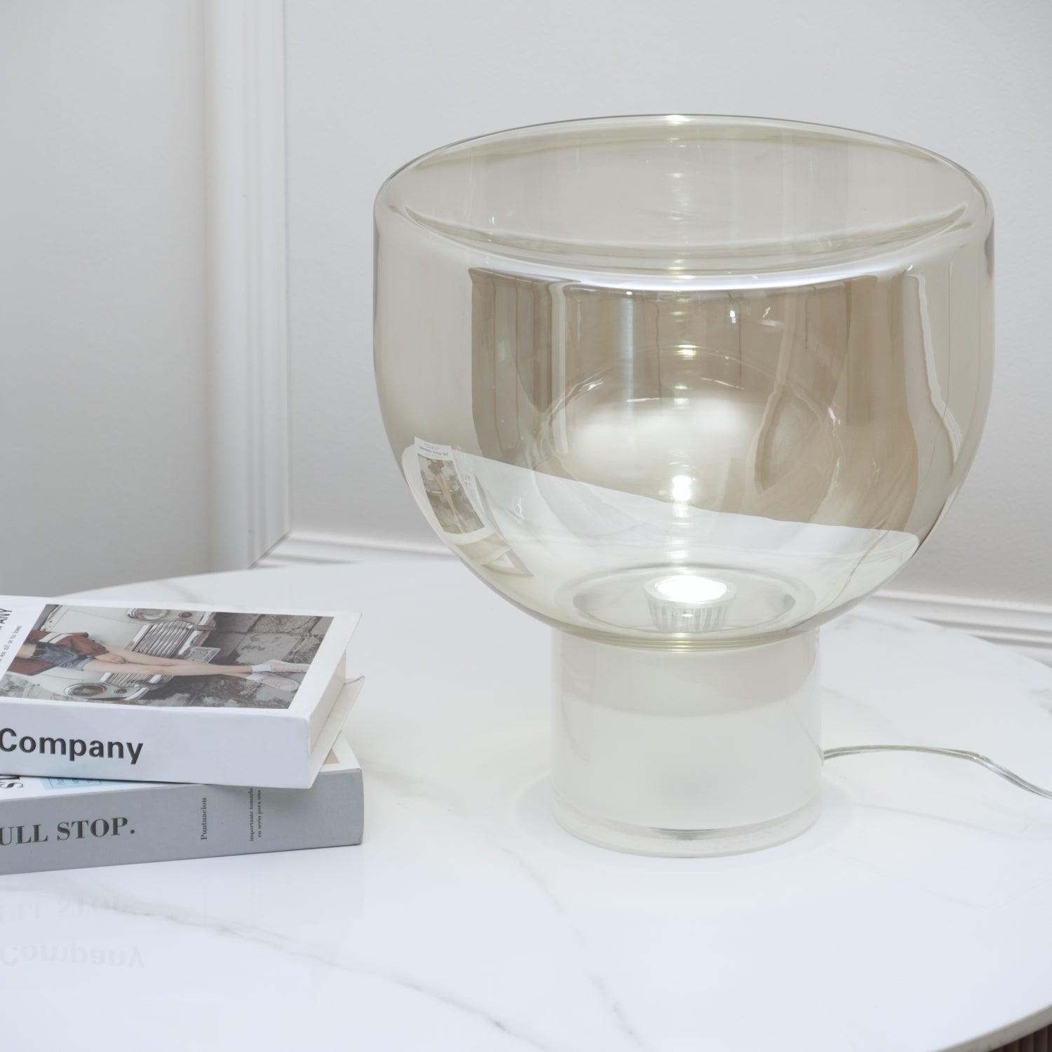 Classic American Cone Glass Table Lamp Dimmable Luxury Bedside Living Room — Cognac Smoke Grey