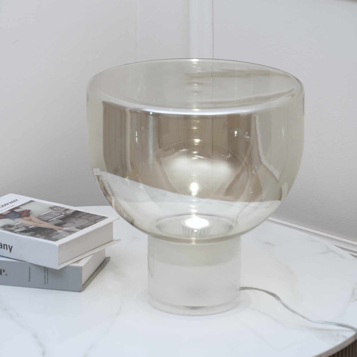 Classic American Cone Glass Table Lamp Dimmable Luxury Bedside Living Room — Cognac Smoke Grey