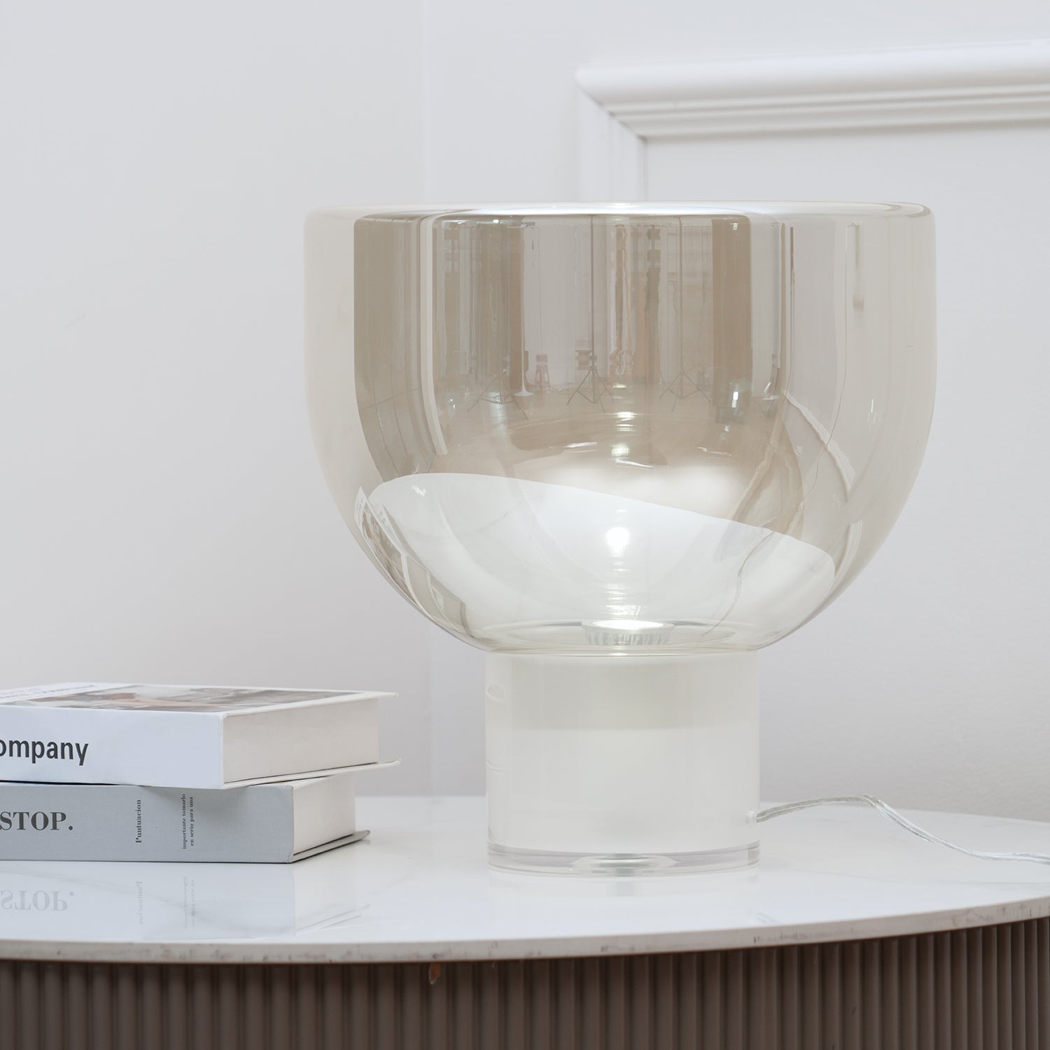Classic American Cone Glass Table Lamp Dimmable Luxury Bedside Living Room — Cognac Smoke Grey