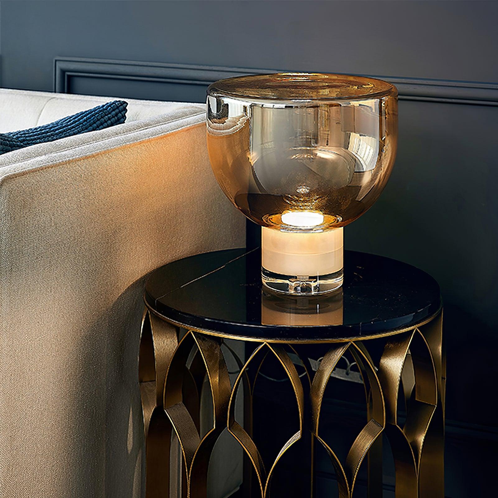 Classic American Cone Glass Table Lamp Dimmable Luxury Bedside Living Room — Cognac Smoke Grey