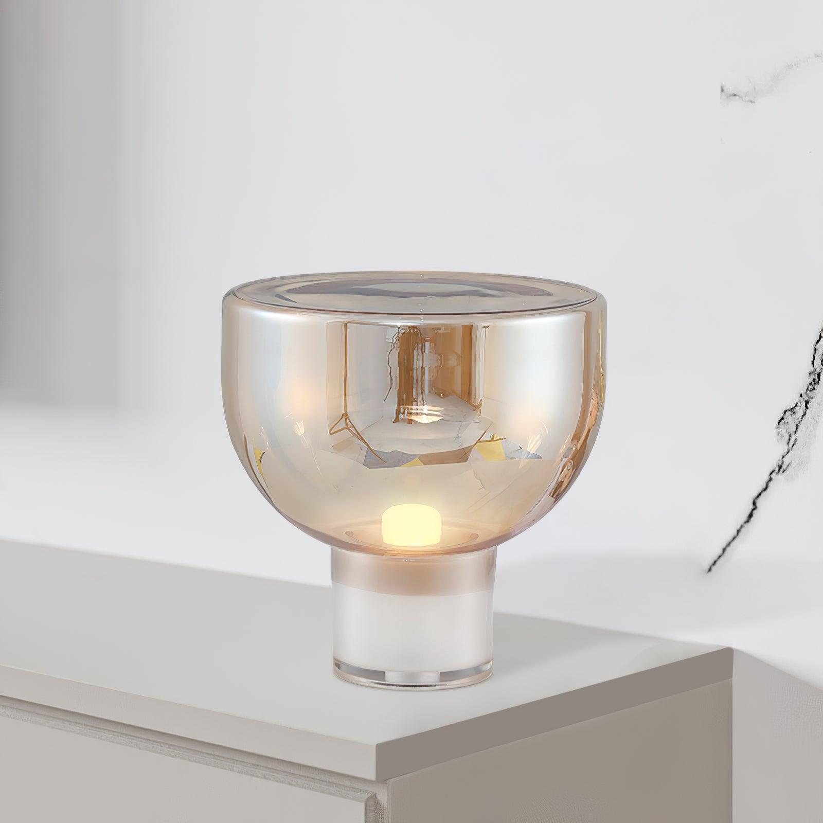 Classic American Cone Glass Table Lamp Dimmable Luxury Bedside Living Room — Cognac Smoke Grey