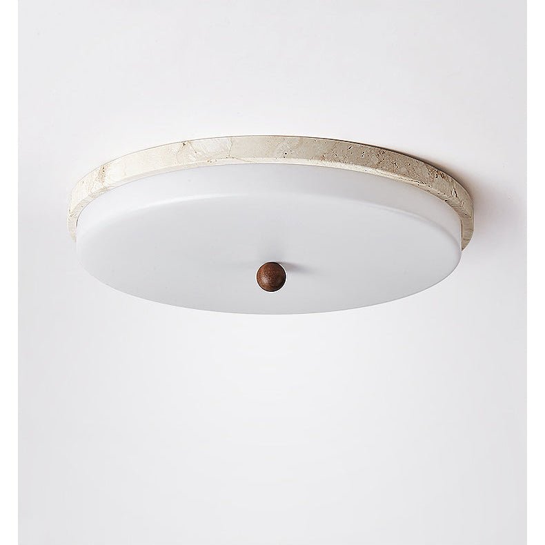 Travertine Orb Stone Flush Mount Ceiling Lamp Natural Yellow Travertine Bedroom Dining — 11 to 19 Inch