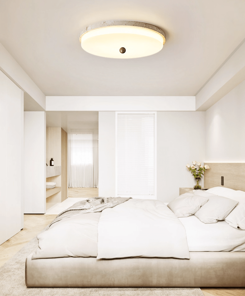 Travertine Orb Stone Flush Mount Ceiling Lamp Natural Yellow Travertine Bedroom Dining — 11 to 19 Inch