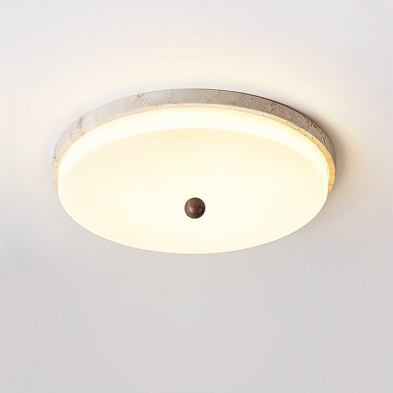 Travertine Orb Stone Flush Mount Ceiling Lamp Natural Yellow Travertine Bedroom Dining — 11 to 19 Inch