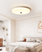 Travertine Orb Stone Flush Mount Ceiling Lamp Natural Yellow Travertine Bedroom Dining — 11 to 19 Inch