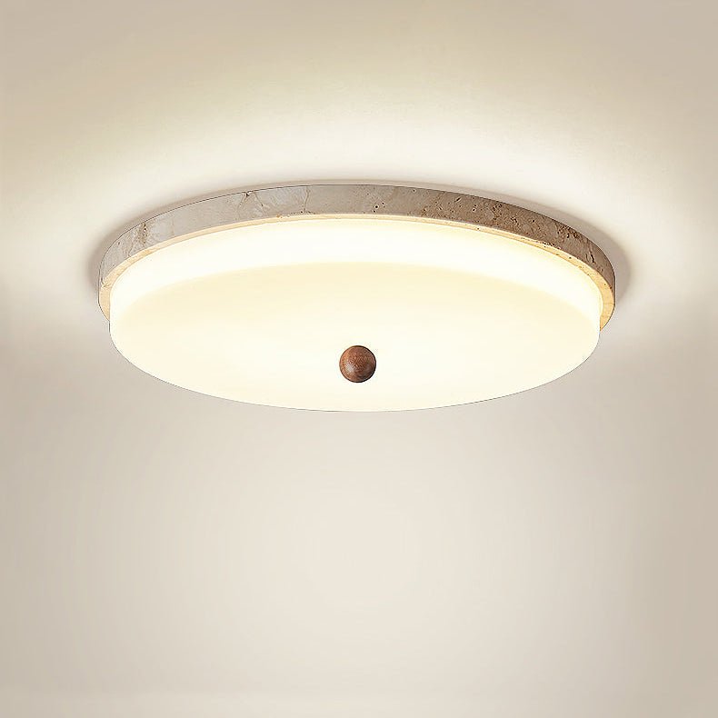 Travertine Orb Stone Flush Mount Ceiling Lamp Natural Yellow Travertine Bedroom Dining — 11 to 19 Inch