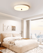Travertine Orb Stone Flush Mount Ceiling Lamp Natural Yellow Travertine Bedroom Dining — 11 to 19 Inch