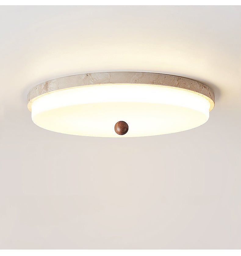Travertine Orb Stone Flush Mount Ceiling Lamp Natural Yellow Travertine Bedroom Dining — 11 to 19 Inch