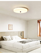 Travertine Orb Stone Flush Mount Ceiling Lamp Natural Yellow Travertine Bedroom Dining — 11 to 19 Inch