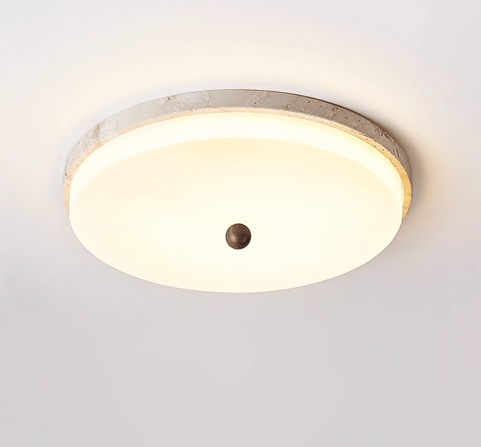 Travertine Orb Stone Flush Mount Ceiling Lamp Natural Yellow Travertine Bedroom Dining — 11 to 19 Inch