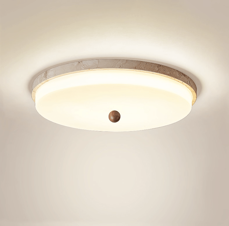 Travertine Orb Stone Flush Mount Ceiling Lamp Natural Yellow Travertine Bedroom Dining — 11 to 19 Inch