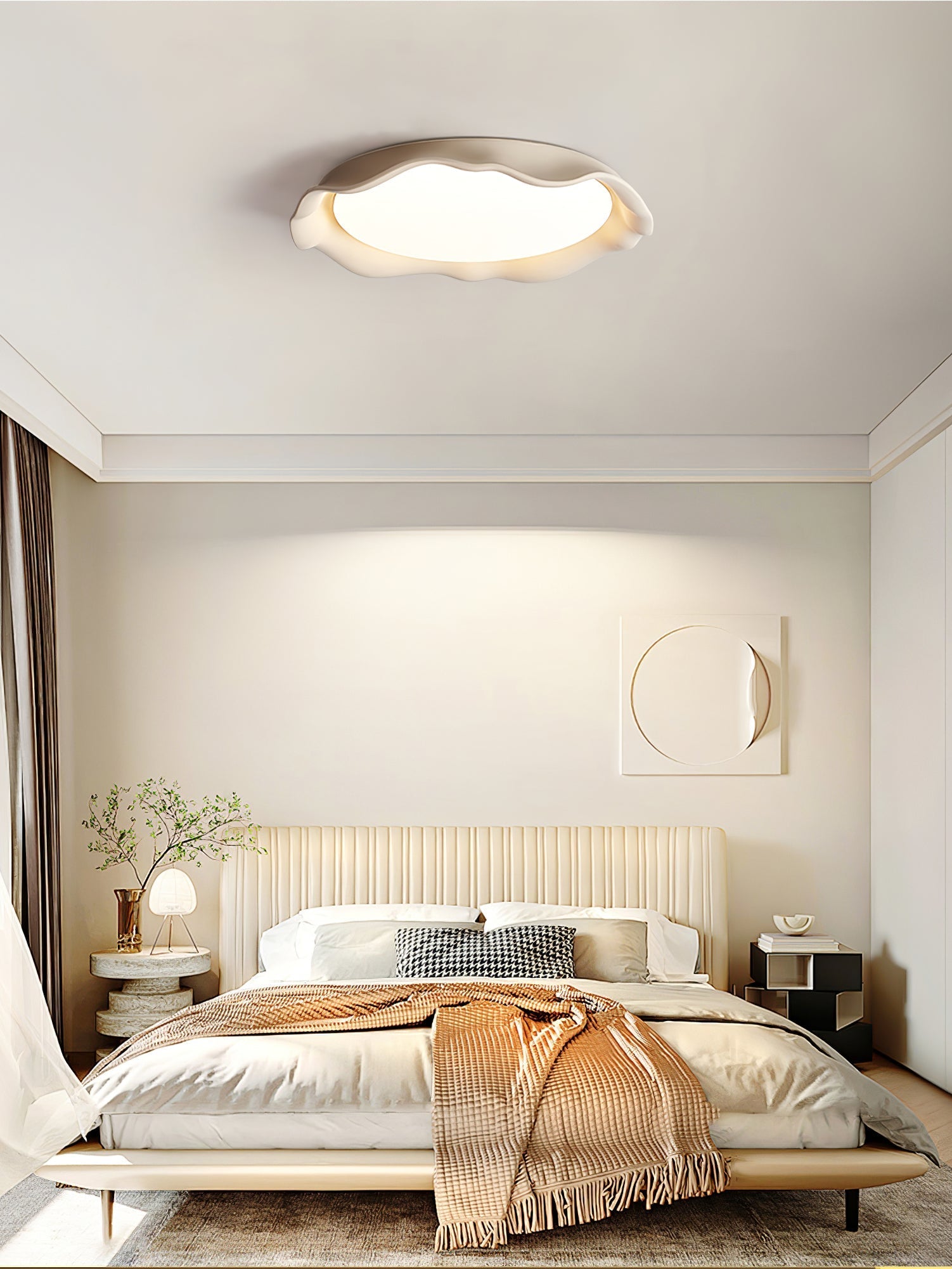 Aera Microcement Flush Mount Ceiling Light Dimmable Bedroom Dining Room — Gray Beige White 19 Inch