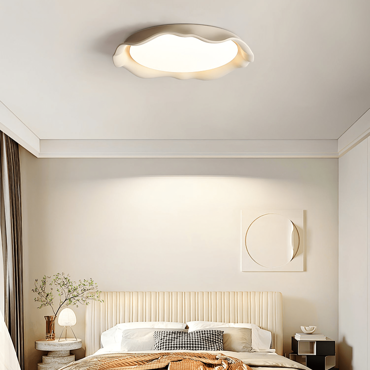 Aera Microcement Flush Mount Ceiling Light Dimmable Bedroom Dining Room — Gray Beige White 19 Inch