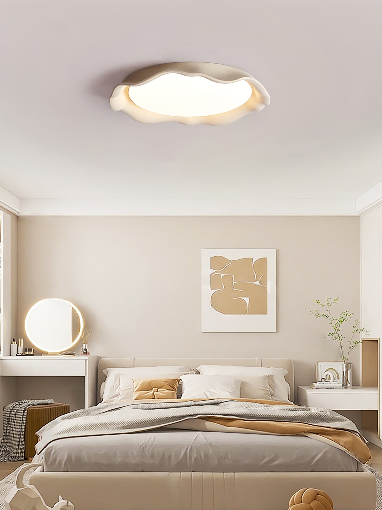 Aera Microcement Flush Mount Ceiling Light Dimmable Bedroom Dining Room — Gray Beige White 19 Inch