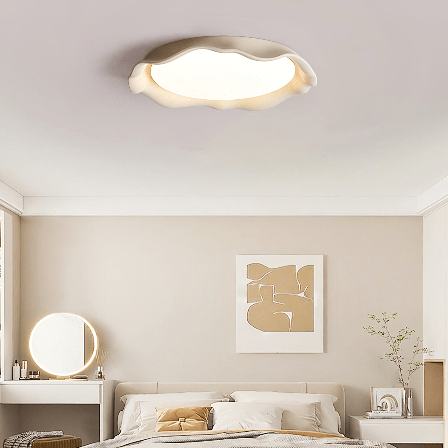 Aera Microcement Flush Mount Ceiling Light Dimmable Bedroom Dining Room — Gray Beige White 19 Inch