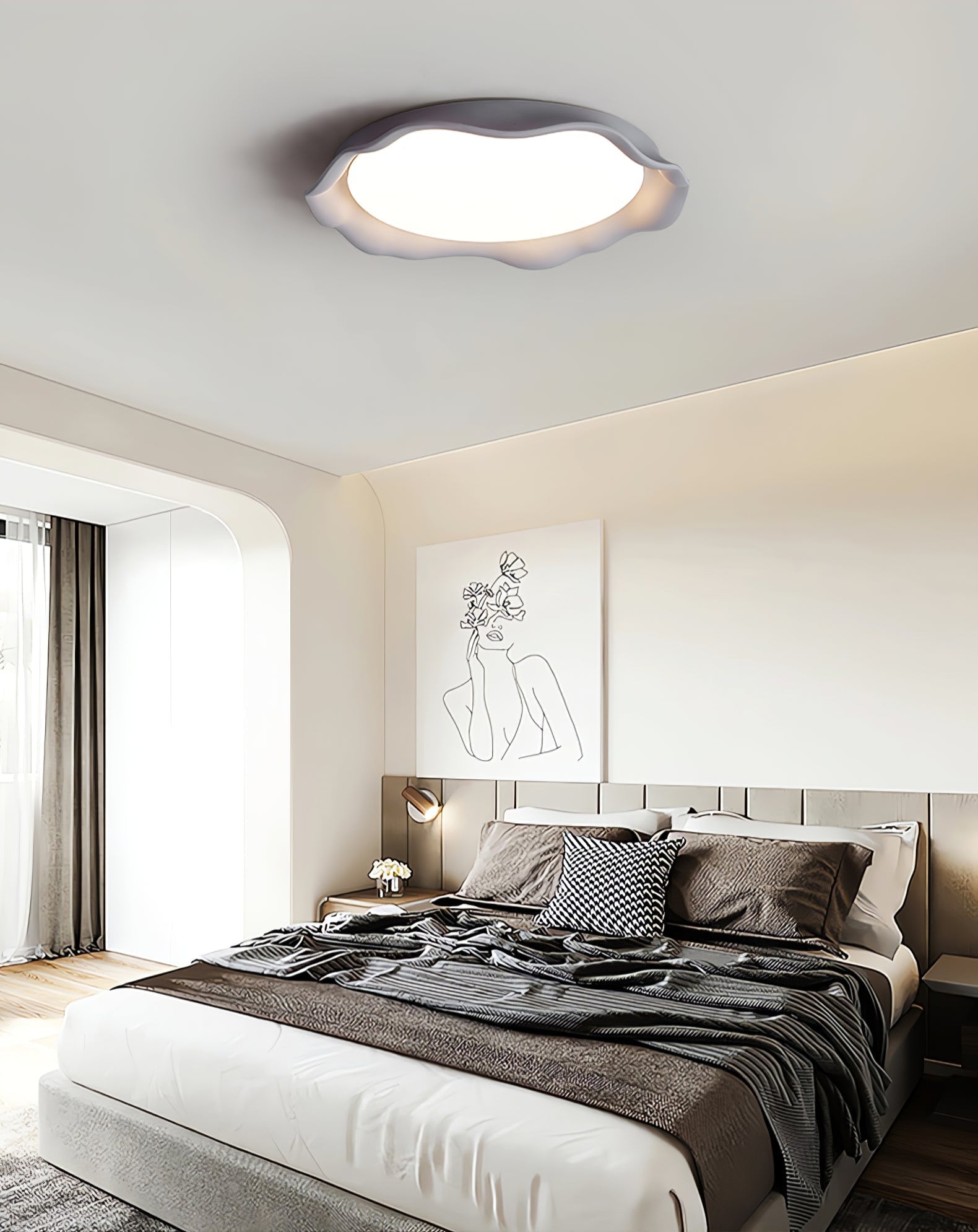 Aera Microcement Flush Mount Ceiling Light Dimmable Bedroom Dining Room — Gray Beige White 19 Inch