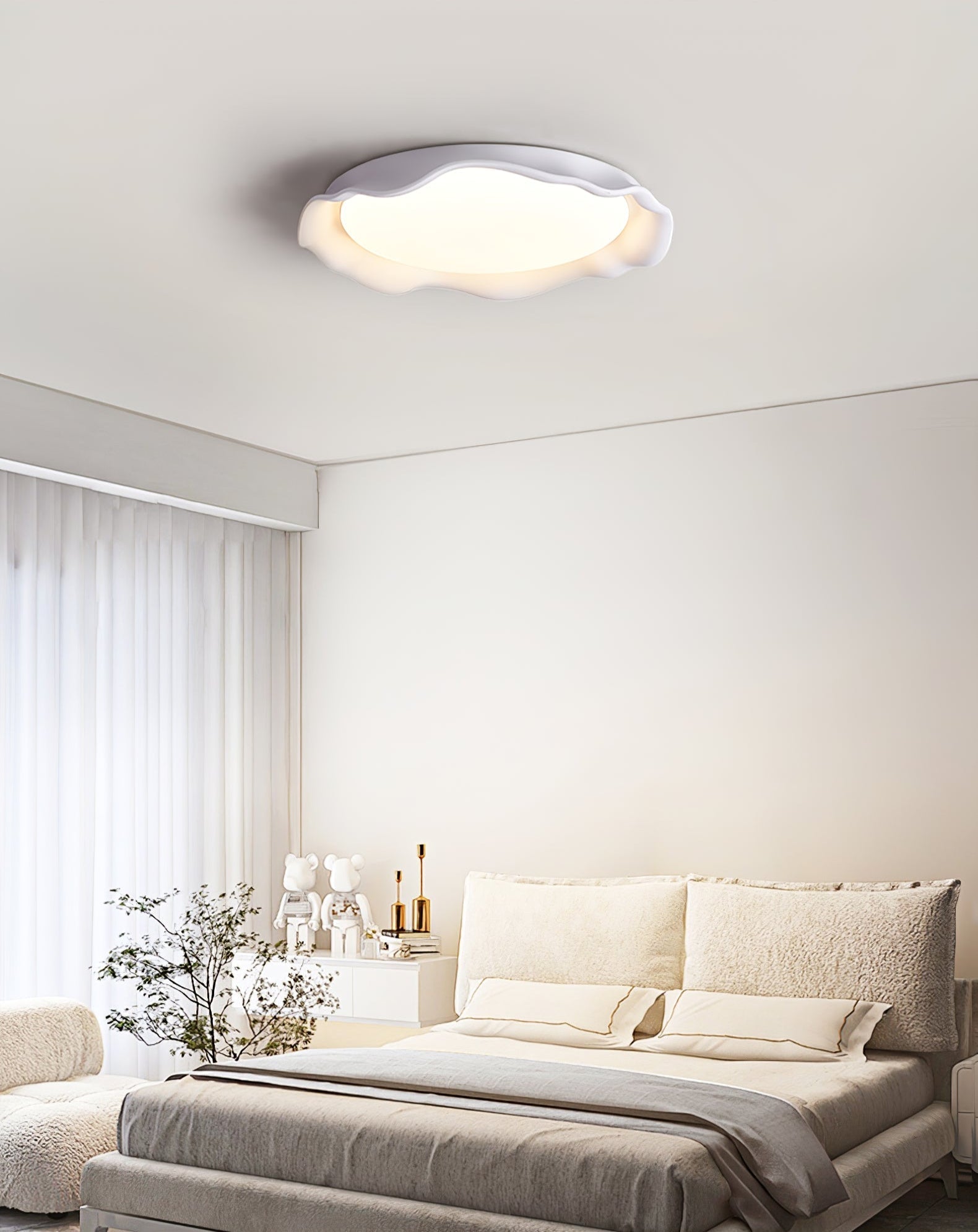Aera Microcement Flush Mount Ceiling Light Dimmable Bedroom Dining Room — Gray Beige White 19 Inch