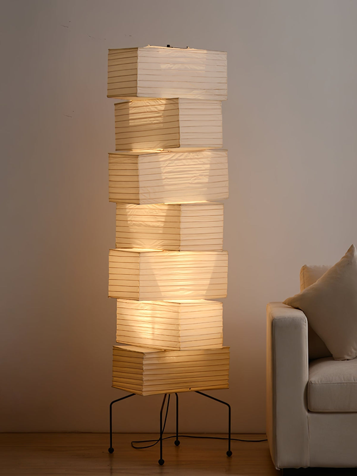 Decolune Sora Stacked Rice Paper Floor Lamp Black & White