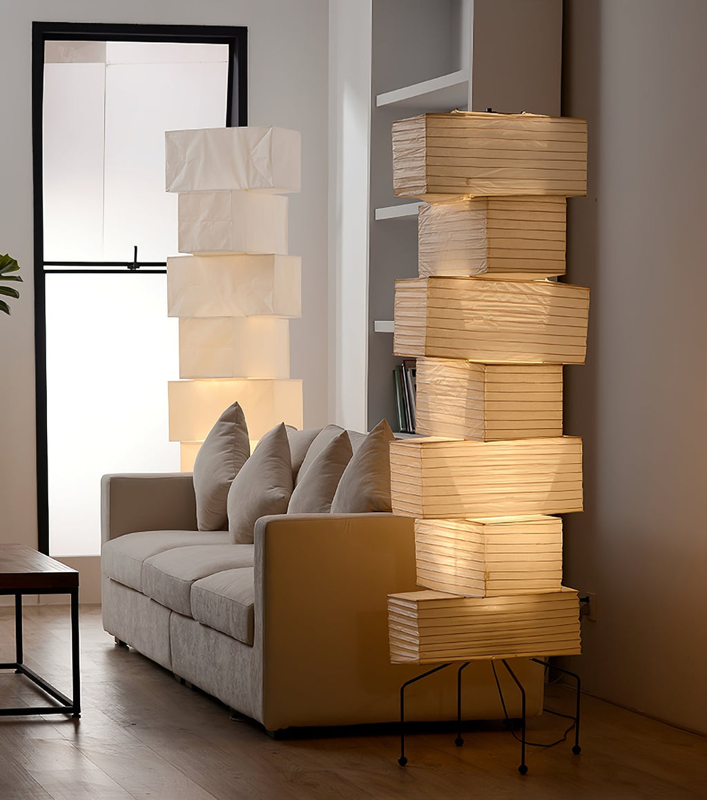 Decolune Sora Stacked Rice Paper Floor Lamp Black & White