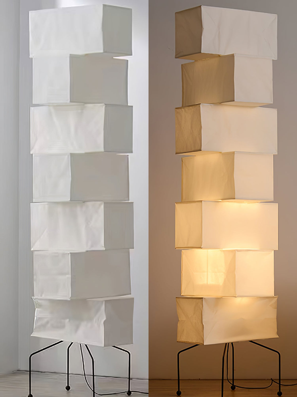 Decolune Sora Stacked Rice Paper Floor Lamp Black & White